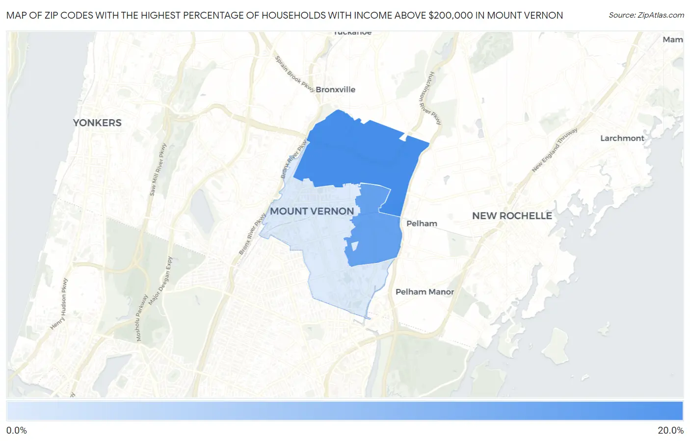 Zip Codes with the Highest Percentage of Households with Income Above $200,000 in Mount Vernon Map
