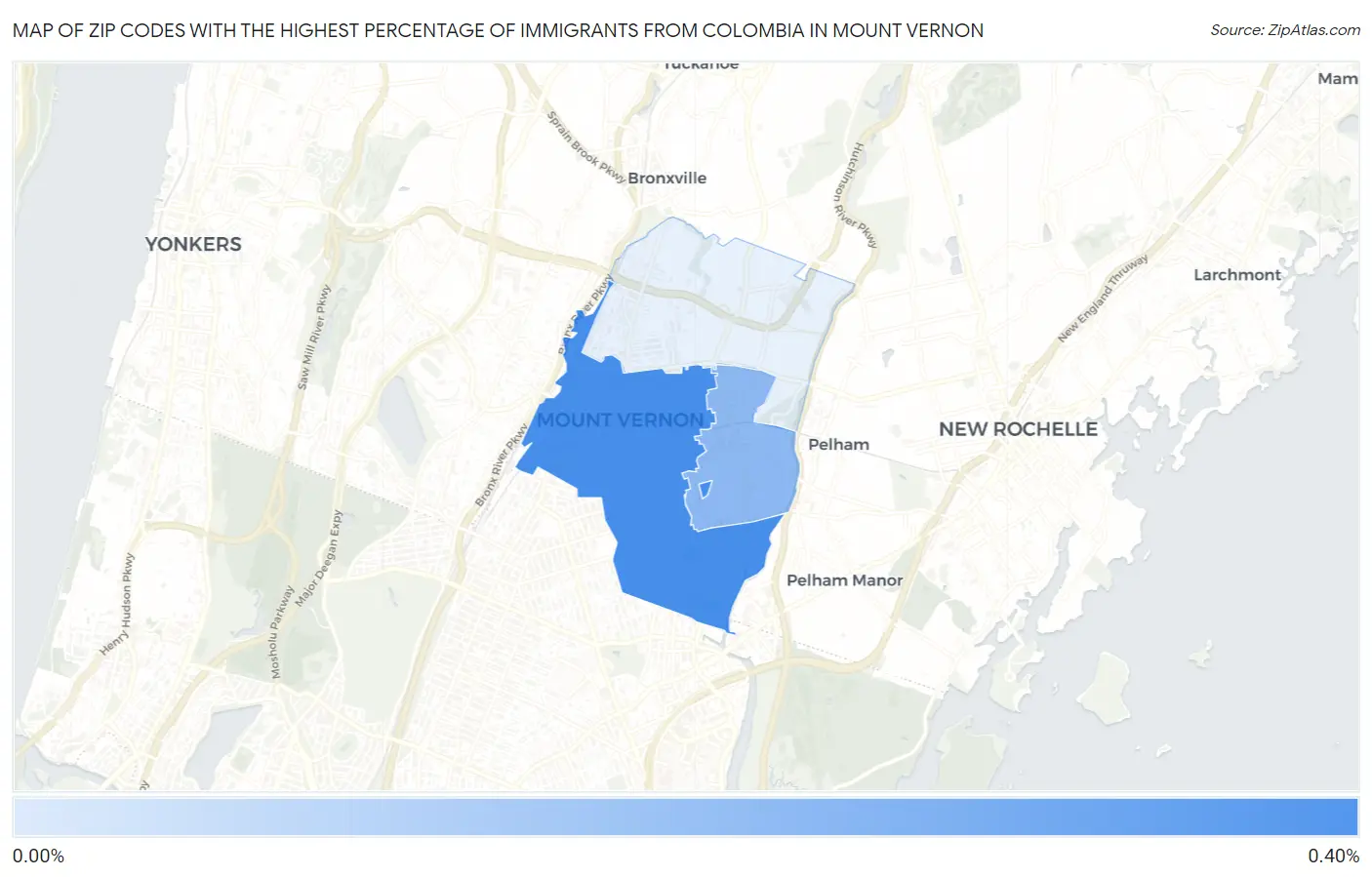 Zip Codes with the Highest Percentage of Immigrants from Colombia in Mount Vernon Map