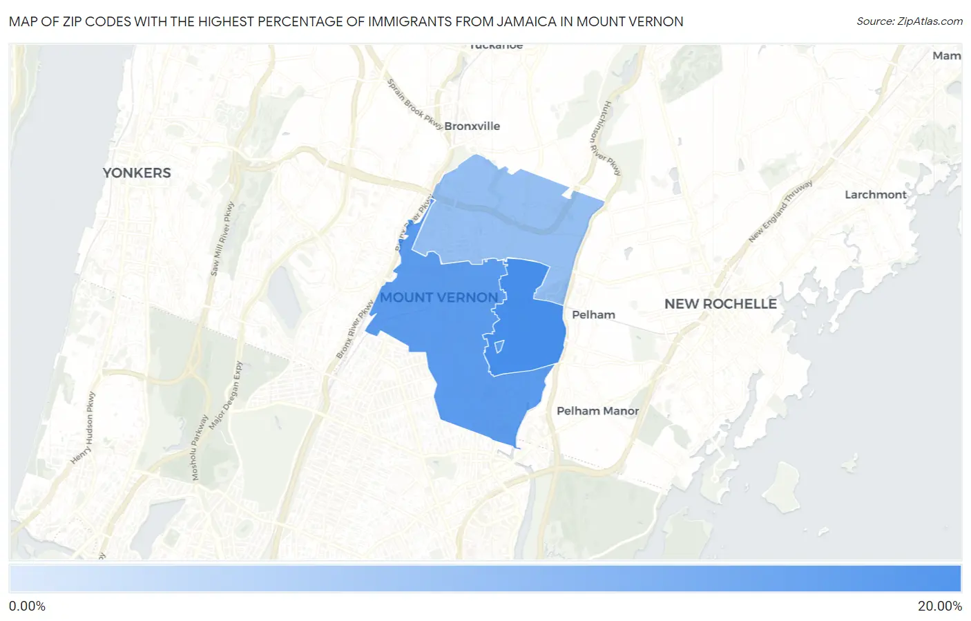Zip Codes with the Highest Percentage of Immigrants from Jamaica in Mount Vernon Map