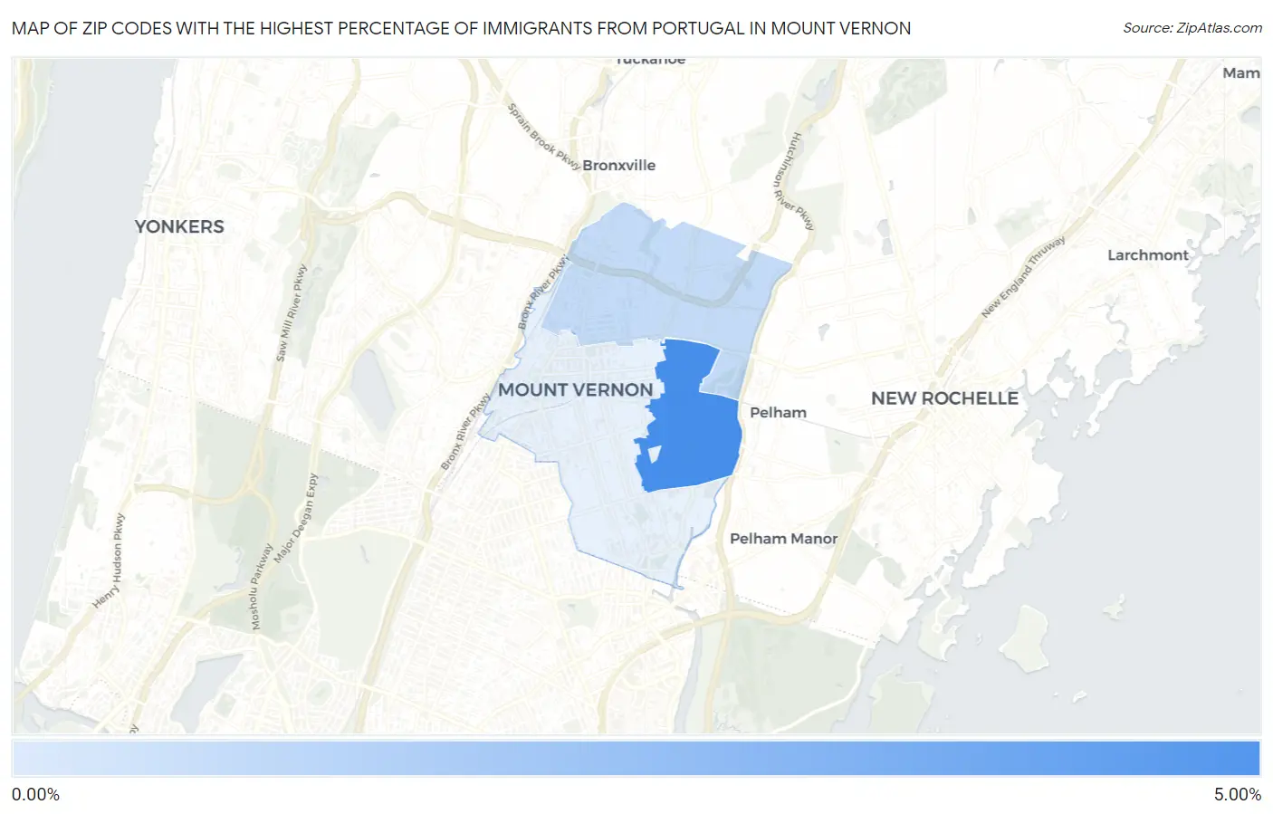 Zip Codes with the Highest Percentage of Immigrants from Portugal in Mount Vernon Map