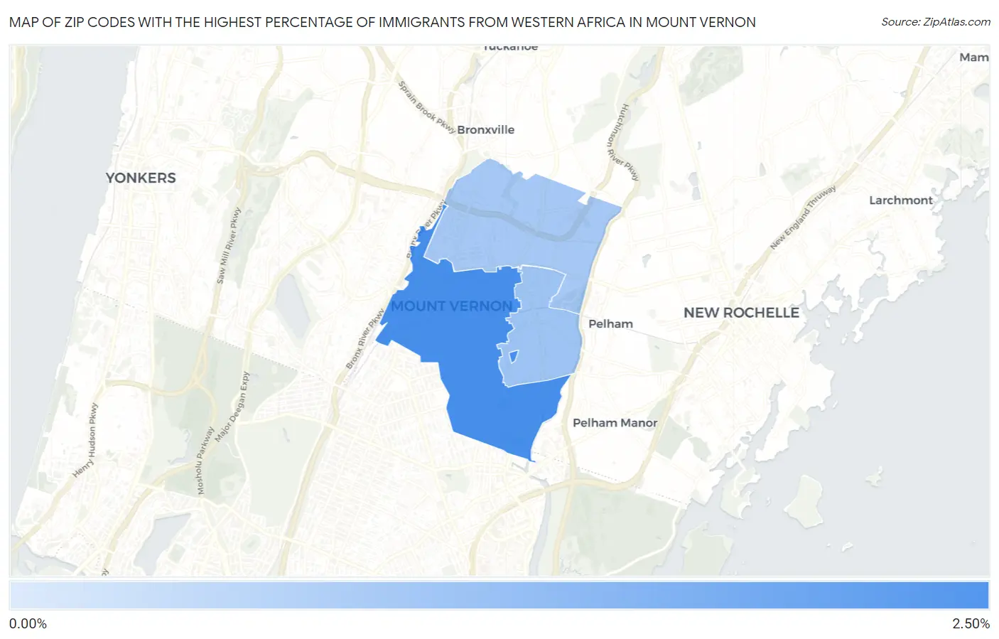 Zip Codes with the Highest Percentage of Immigrants from Western Africa in Mount Vernon Map