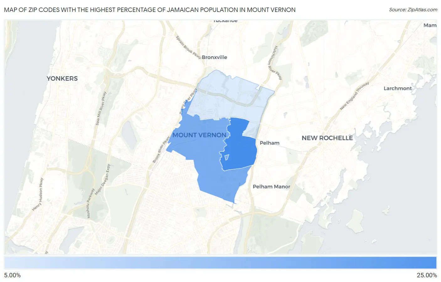Zip Codes with the Highest Percentage of Jamaican Population in Mount Vernon Map