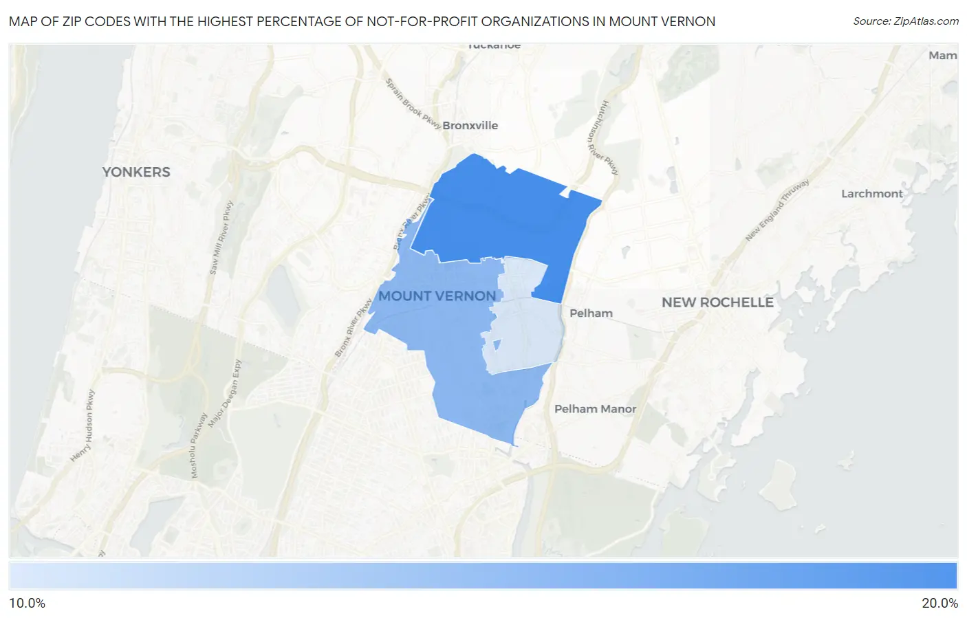 Zip Codes with the Highest Percentage of Not-for-profit Organizations in Mount Vernon Map