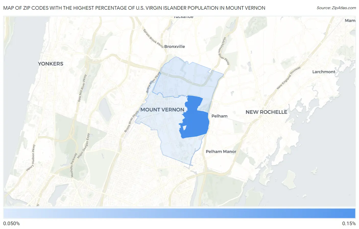 Zip Codes with the Highest Percentage of U.S. Virgin Islander Population in Mount Vernon Map