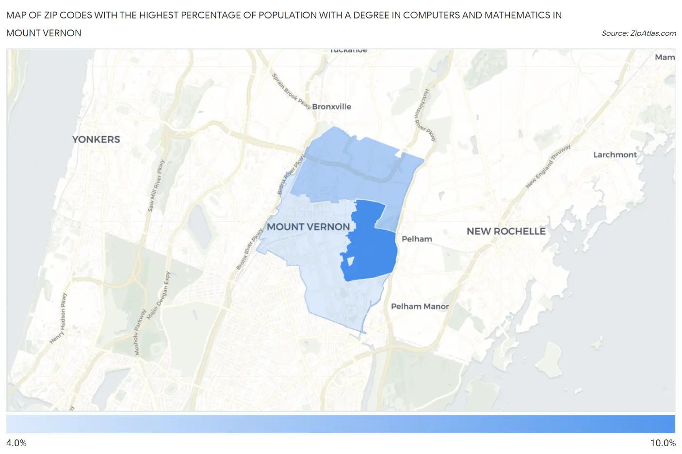 Zip Codes with the Highest Percentage of Population with a Degree in Computers and Mathematics in Mount Vernon Map