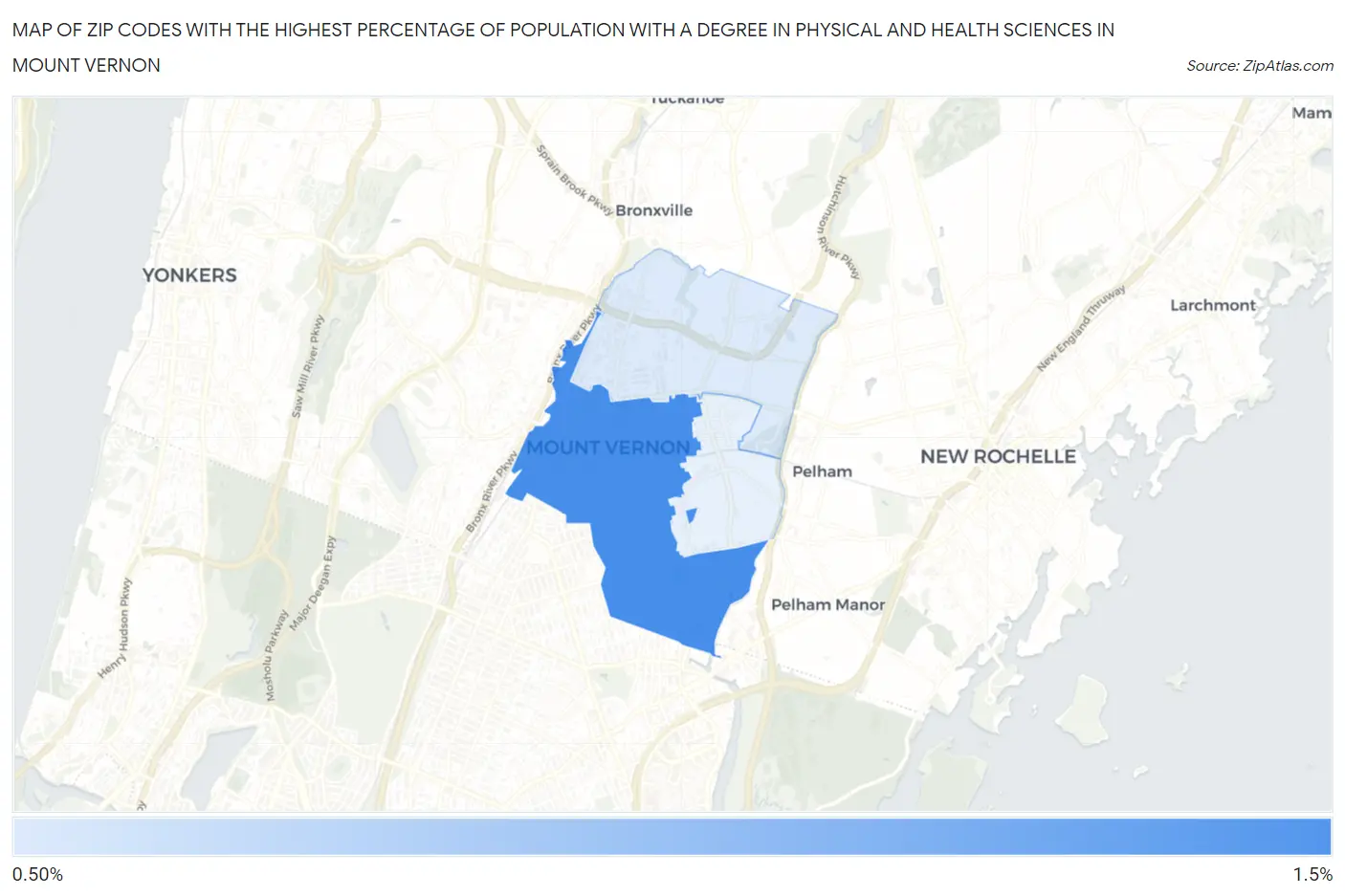 Zip Codes with the Highest Percentage of Population with a Degree in Physical and Health Sciences in Mount Vernon Map