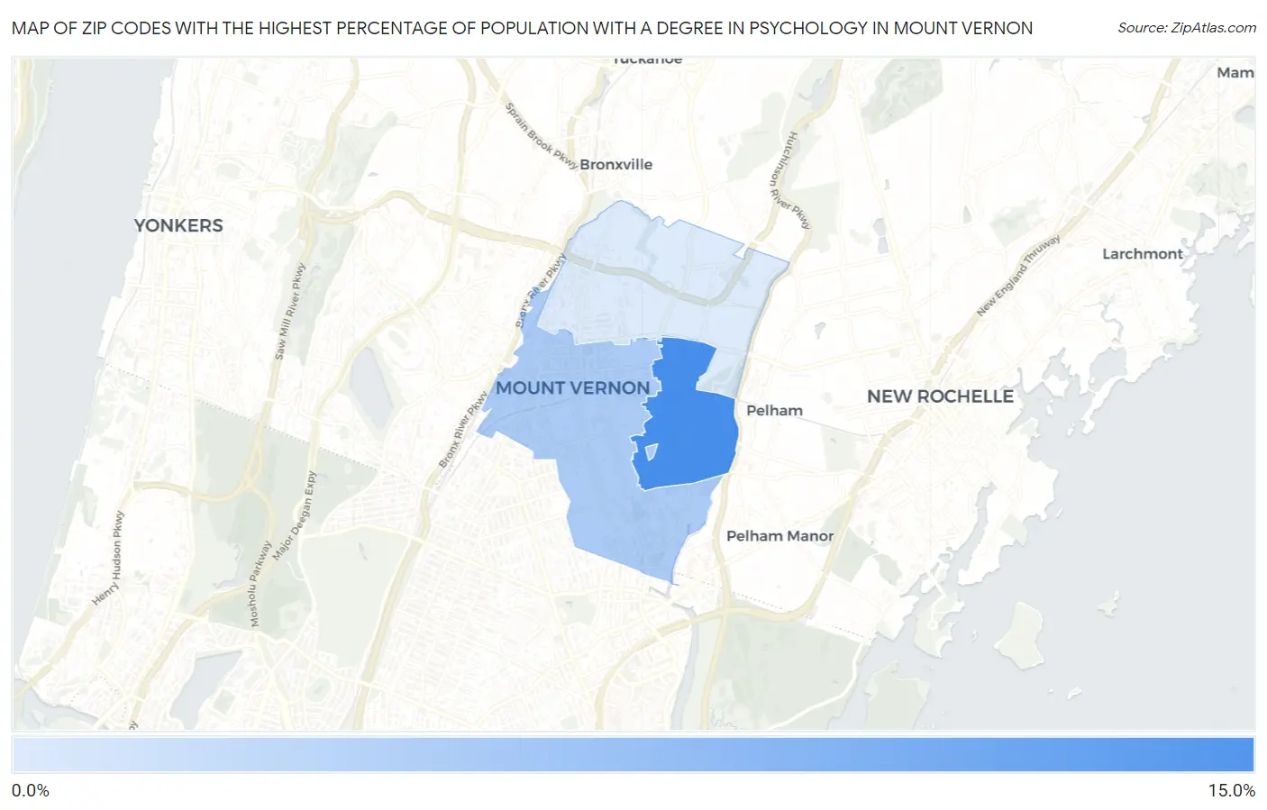 Zip Codes with the Highest Percentage of Population with a Degree in Psychology in Mount Vernon Map