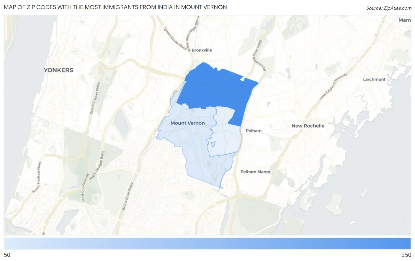 Zip Codes with the Most Immigrants from India in Mount Vernon Map