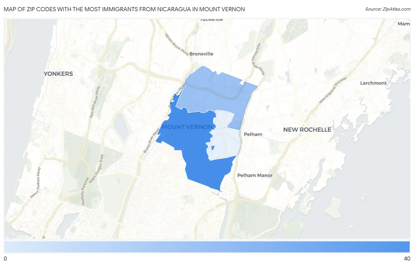 Zip Codes with the Most Immigrants from Nicaragua in Mount Vernon Map