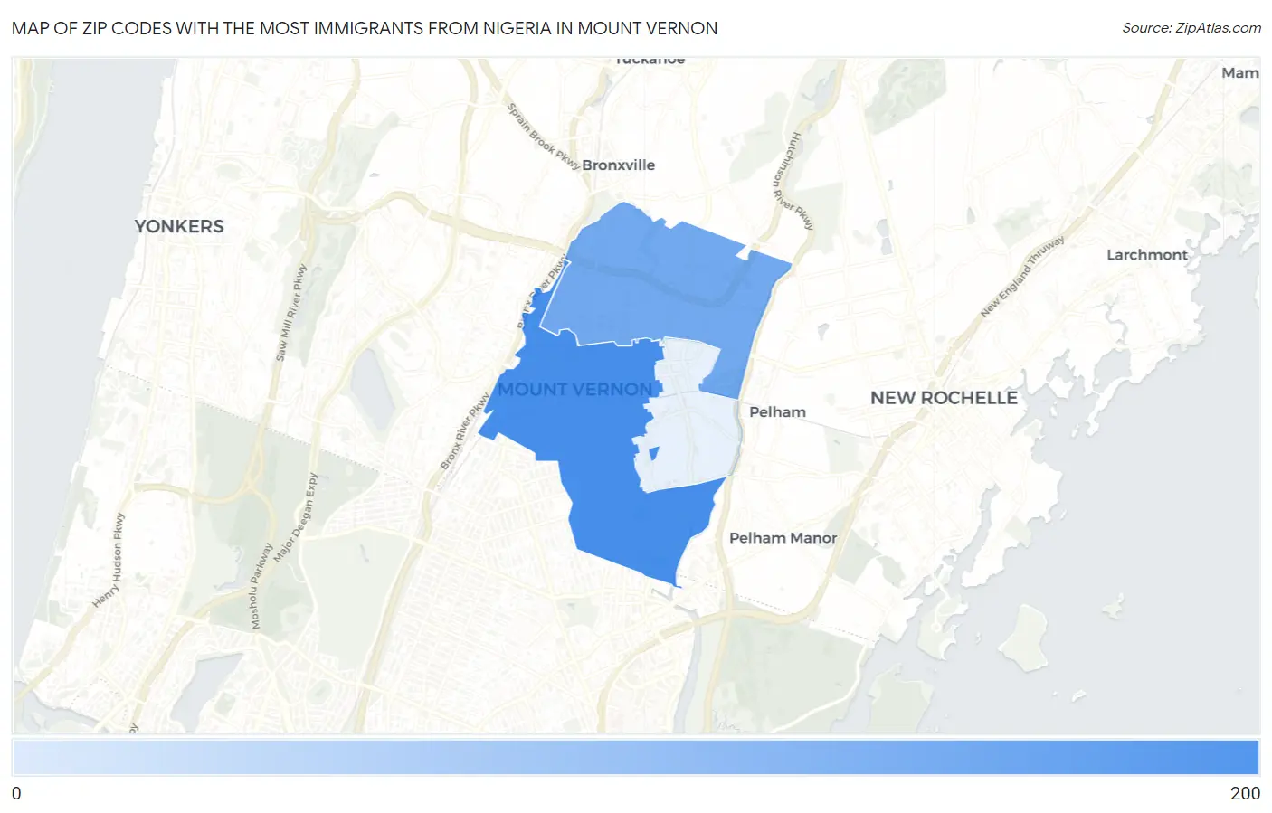 Zip Codes with the Most Immigrants from Nigeria in Mount Vernon Map