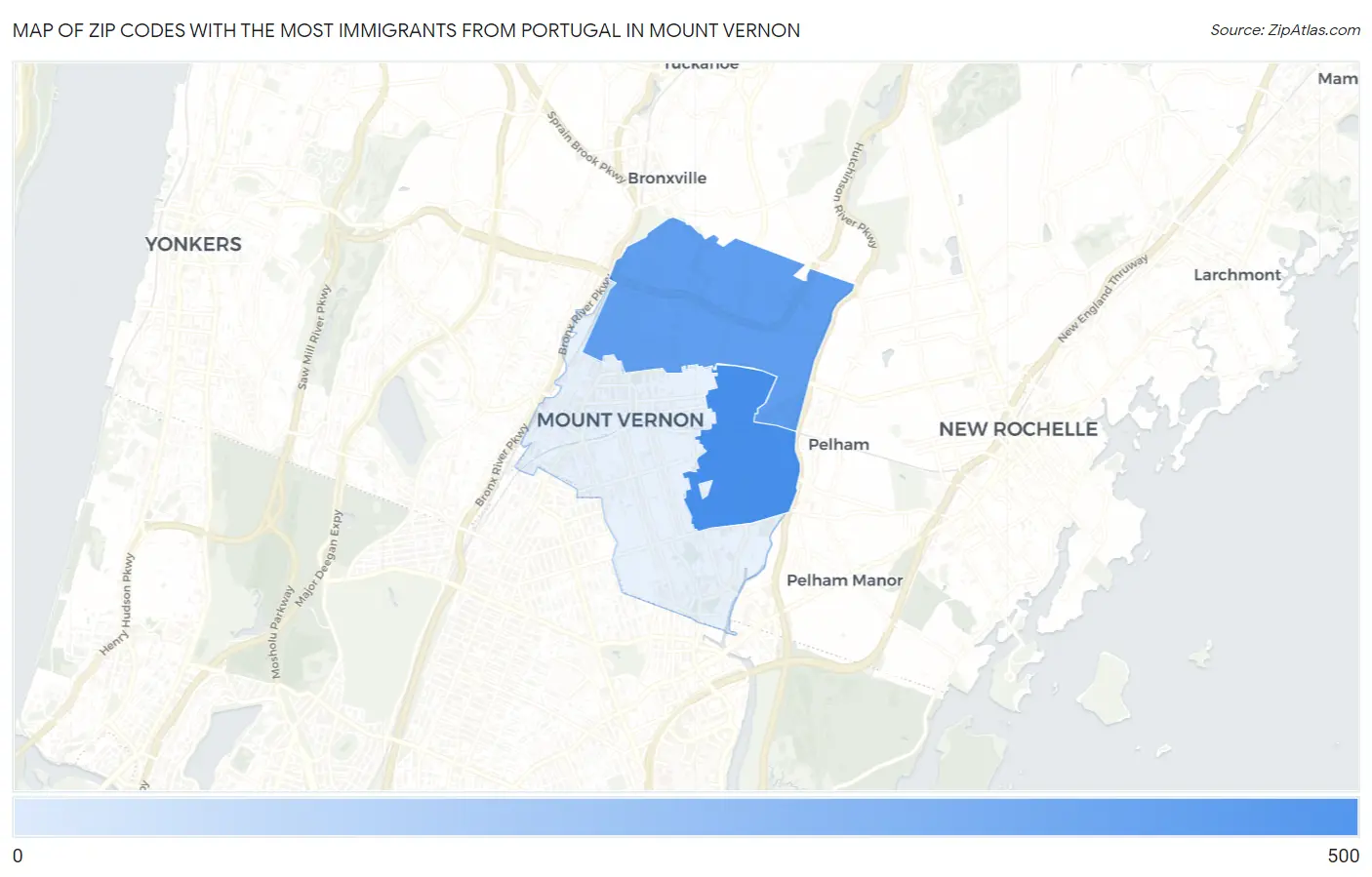 Zip Codes with the Most Immigrants from Portugal in Mount Vernon Map