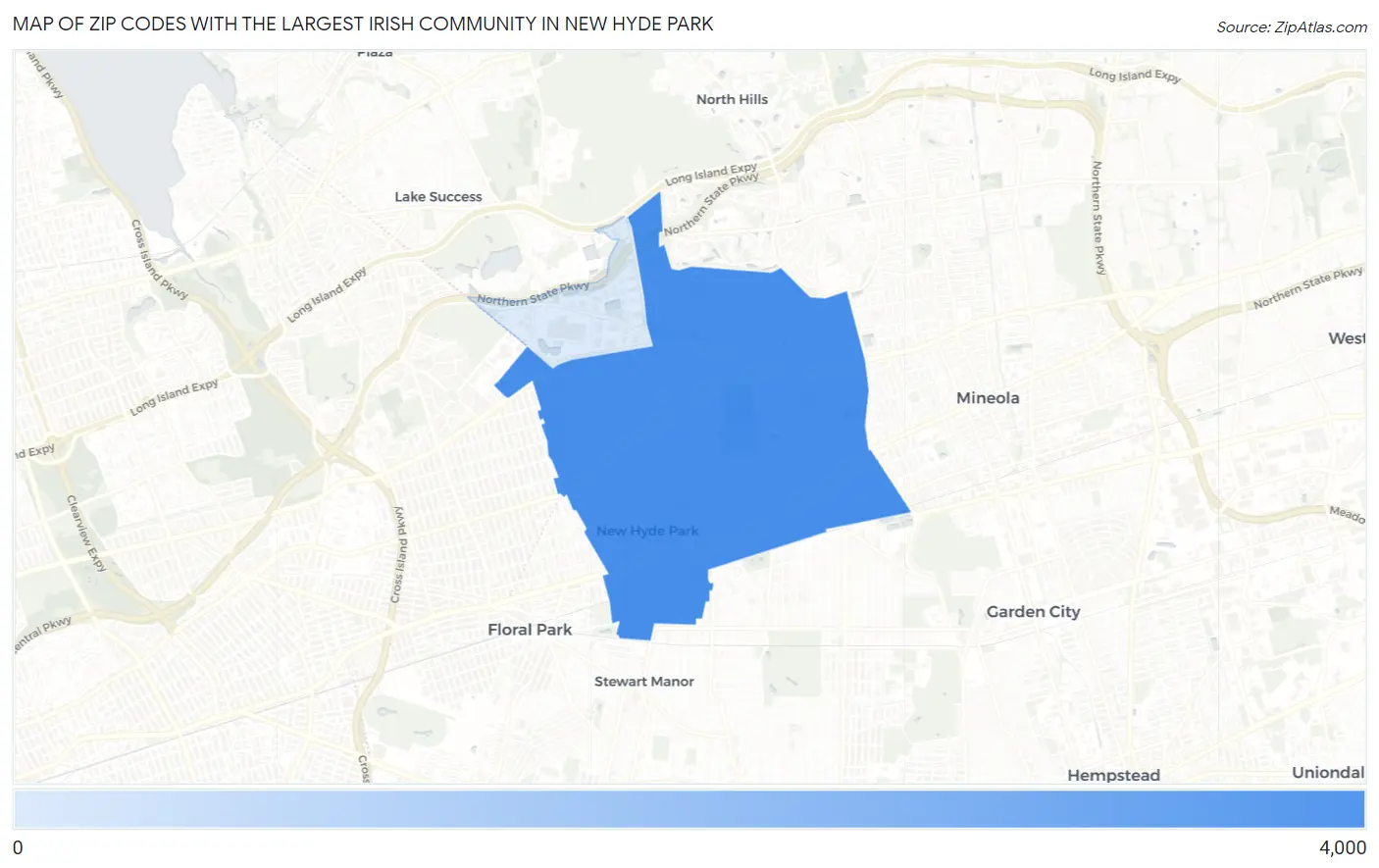 Zip Codes with the Largest Irish Community in New Hyde Park Map