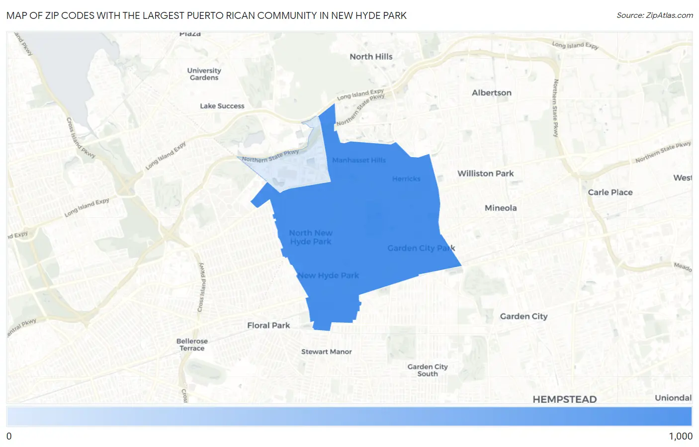 Zip Codes with the Largest Puerto Rican Community in New Hyde Park Map