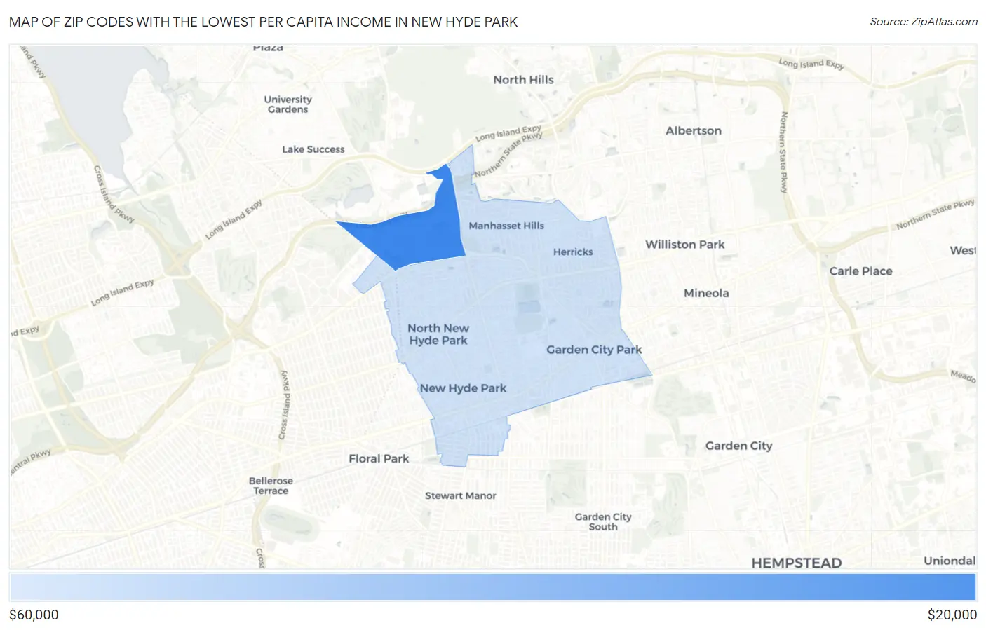 Zip Codes with the Lowest Per Capita Income in New Hyde Park Map