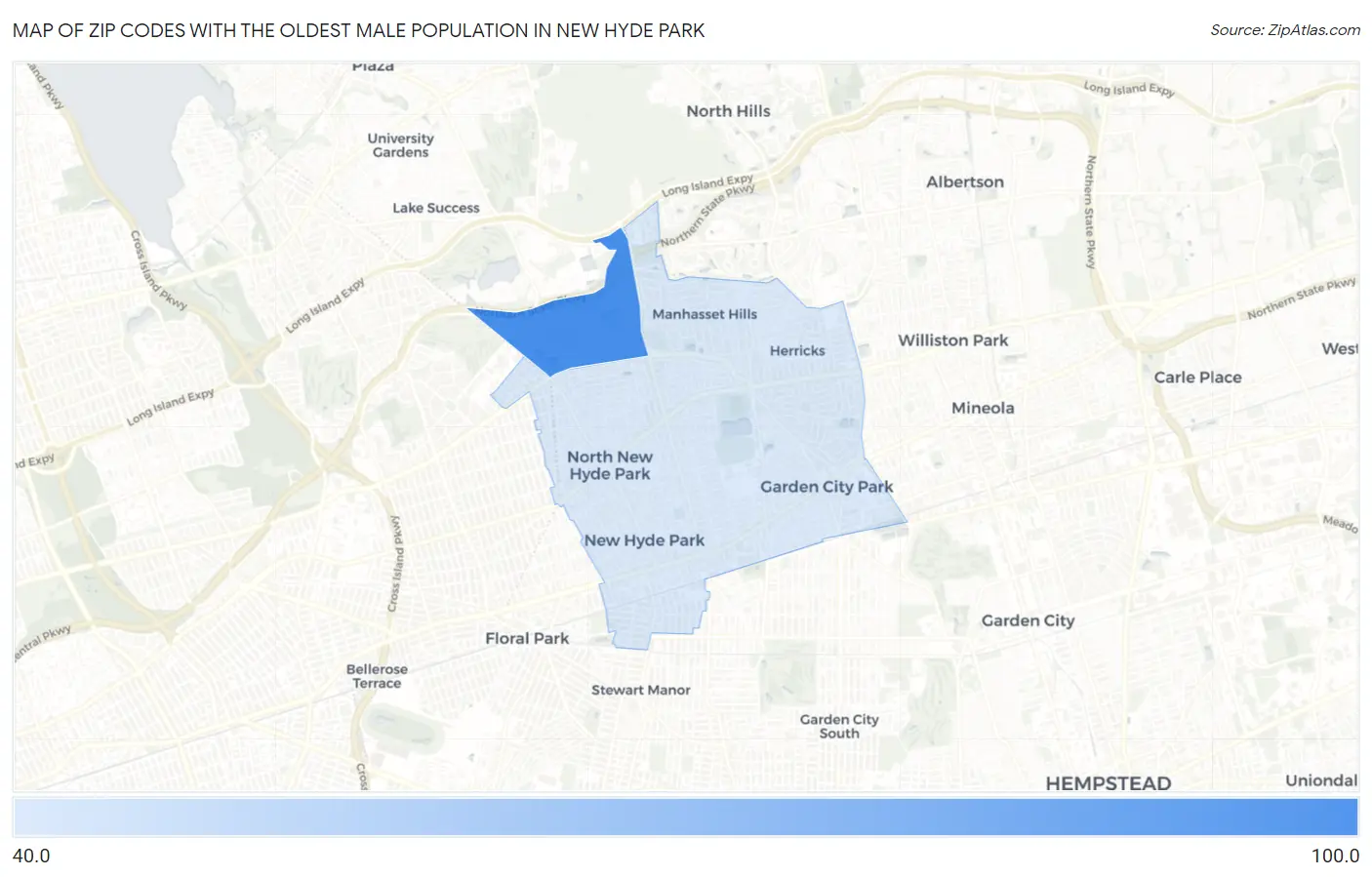 Zip Codes with the Oldest Male Population in New Hyde Park Map
