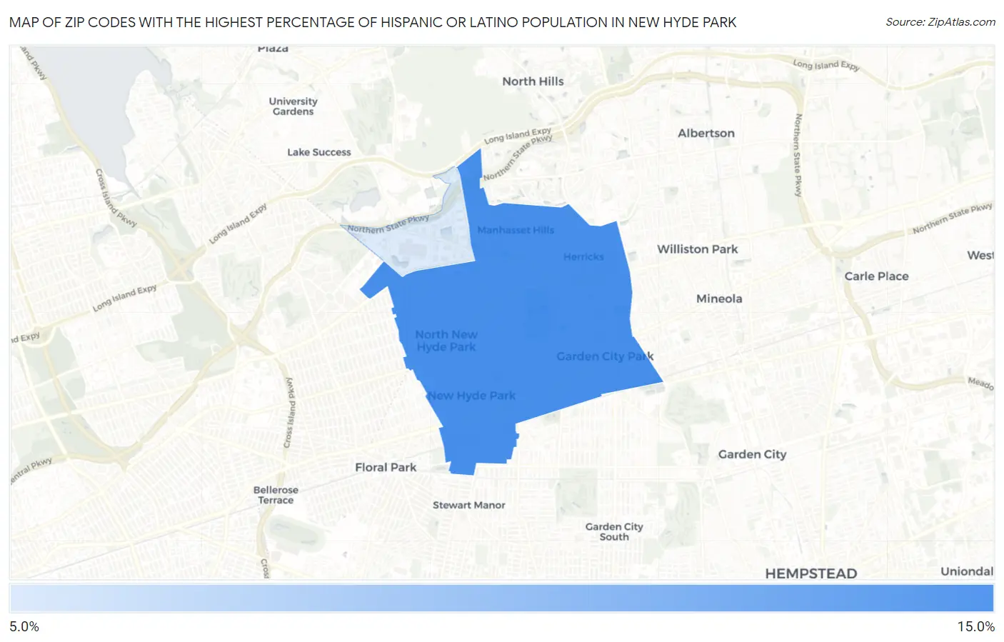 Zip Codes with the Highest Percentage of Hispanic or Latino Population in New Hyde Park Map