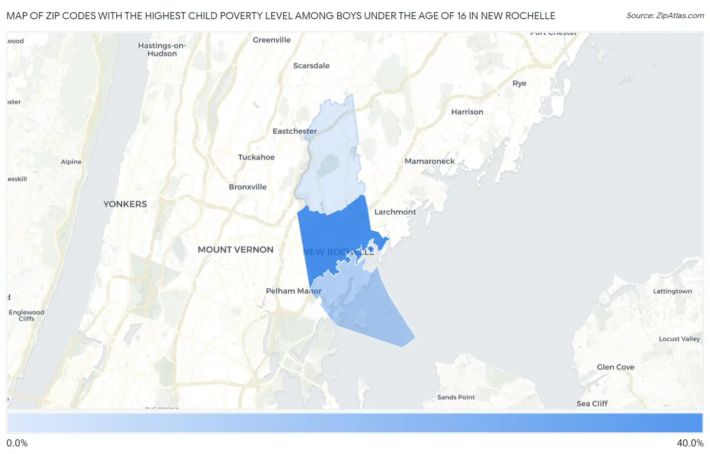 Zip Codes with the Highest Child Poverty Level Among Boys Under the Age of 16 in New Rochelle Map