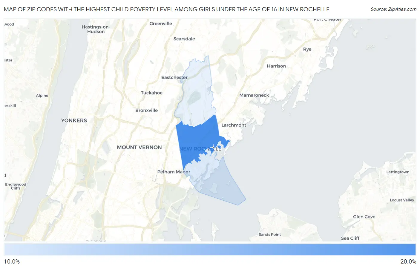 Zip Codes with the Highest Child Poverty Level Among Girls Under the Age of 16 in New Rochelle Map