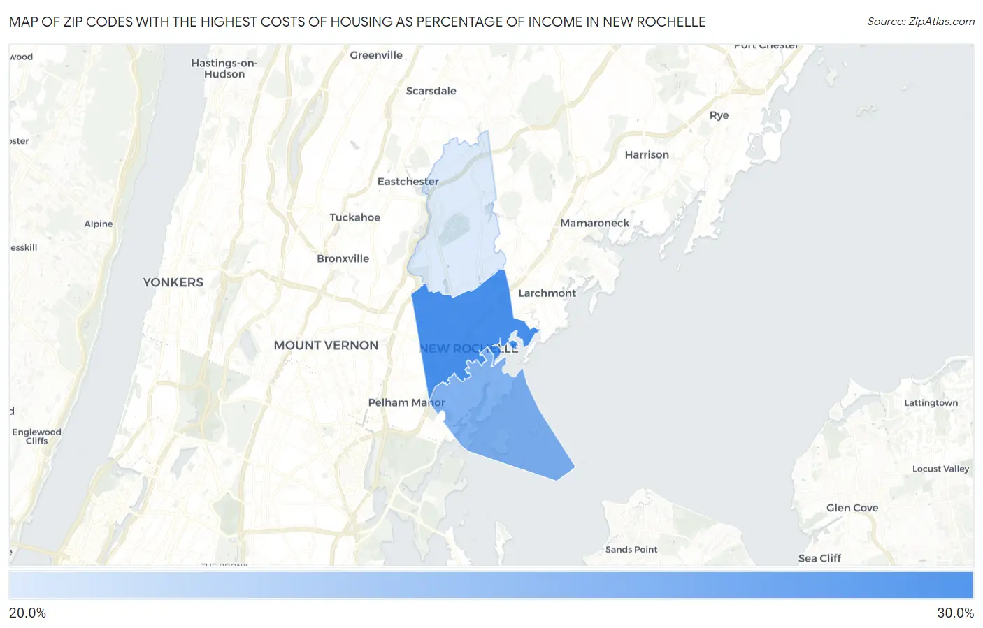 Zip Codes with the Highest Costs of Housing as Percentage of Income in New Rochelle Map