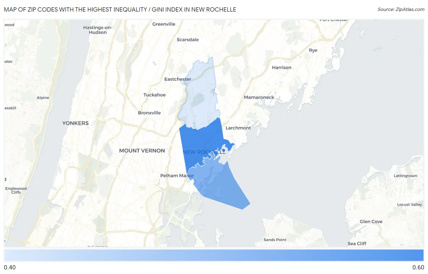 Zip Codes with the Highest Inequality / Gini Index in New Rochelle Map