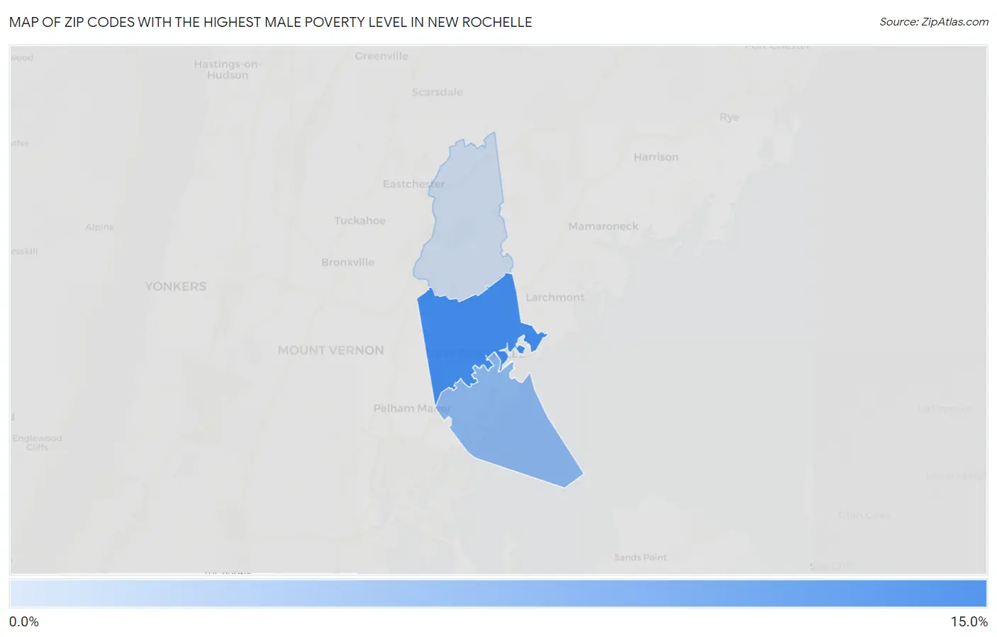 Zip Codes with the Highest Male Poverty Level in New Rochelle Map