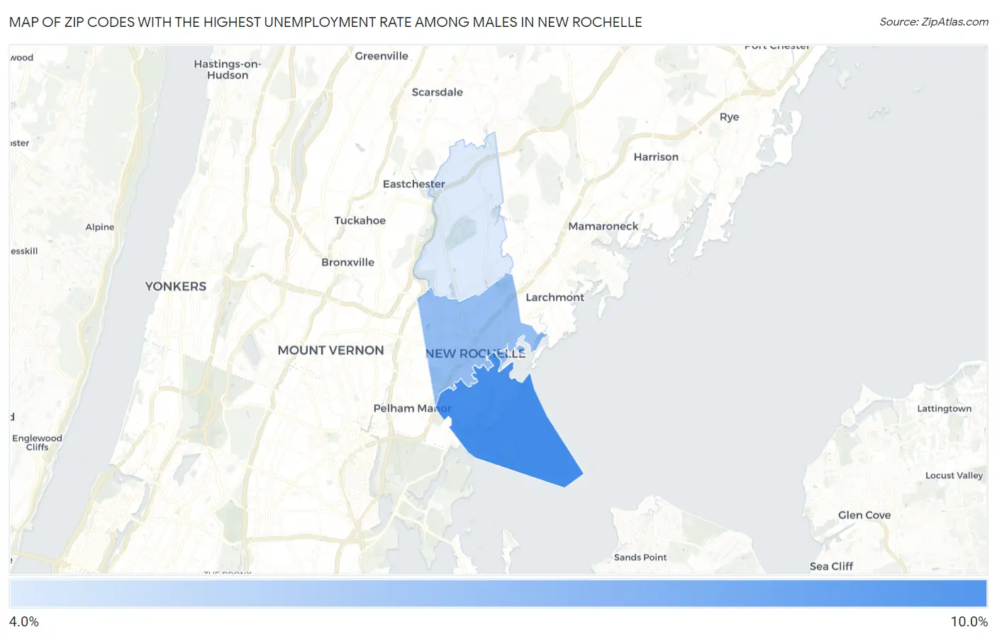 Zip Codes with the Highest Unemployment Rate Among Males in New Rochelle Map