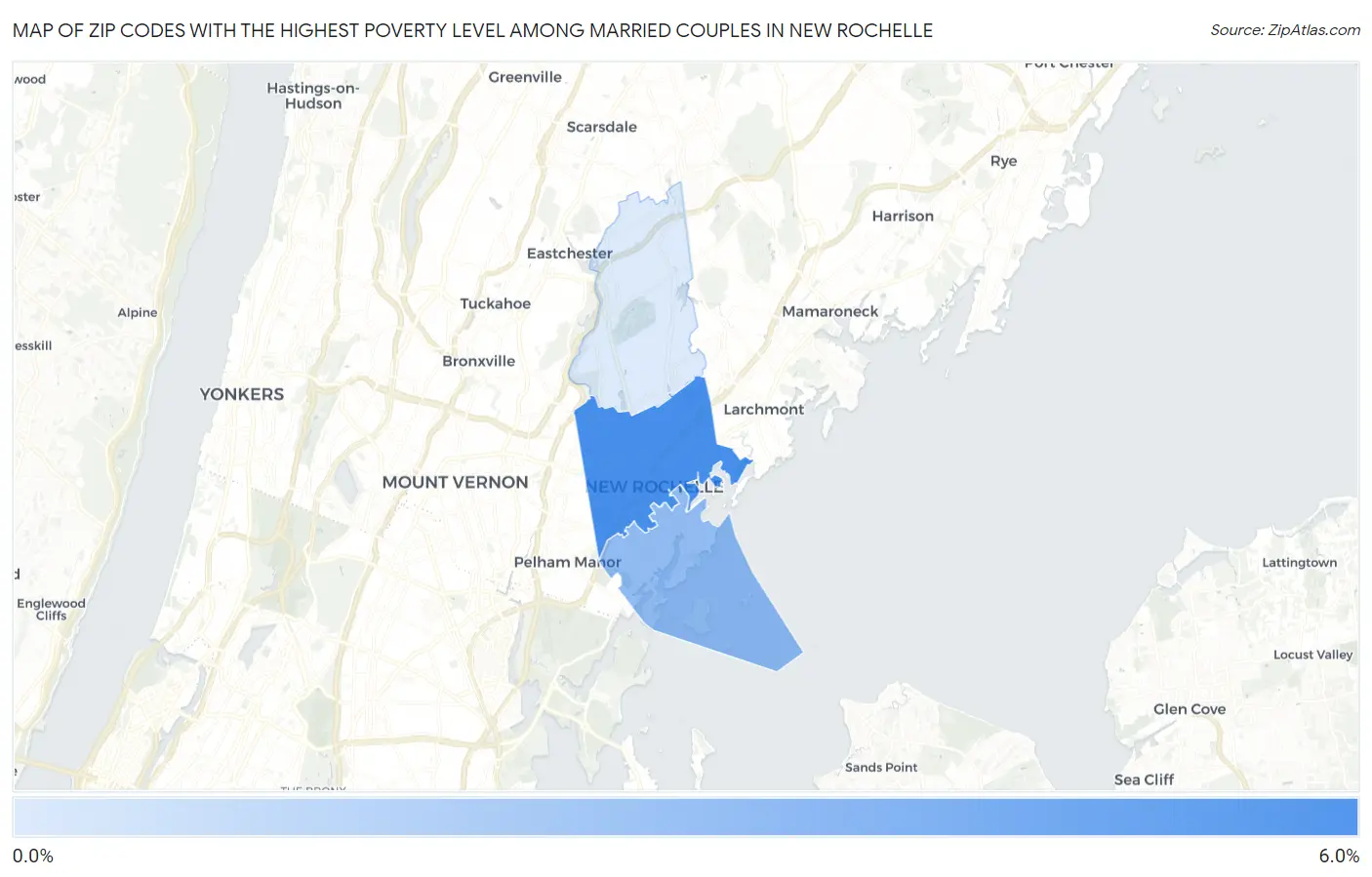 Zip Codes with the Highest Poverty Level Among Married Couples in New Rochelle Map
