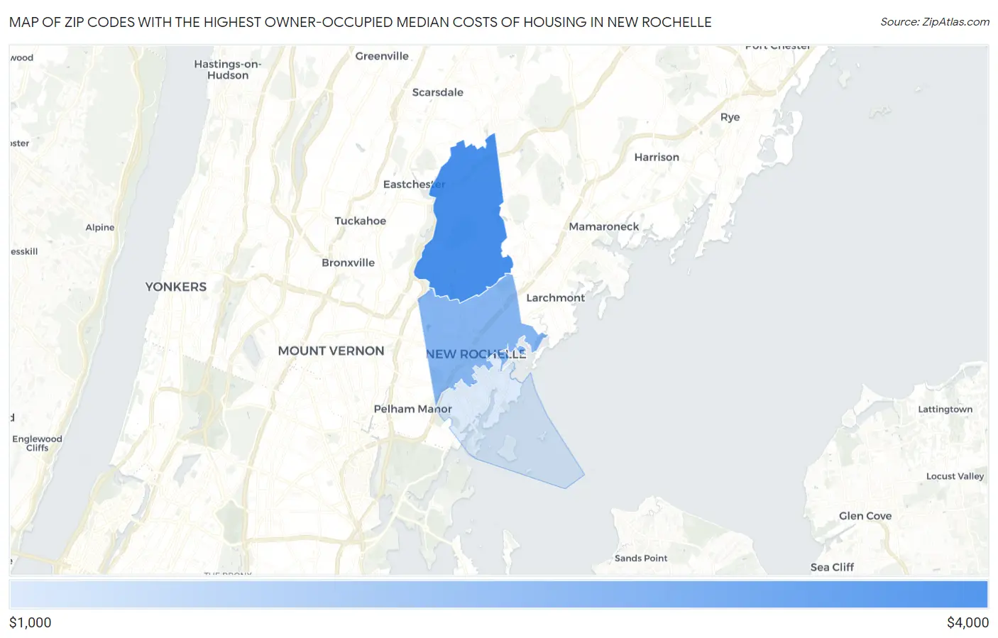 Zip Codes with the Highest Owner-Occupied Median Costs of Housing in New Rochelle Map