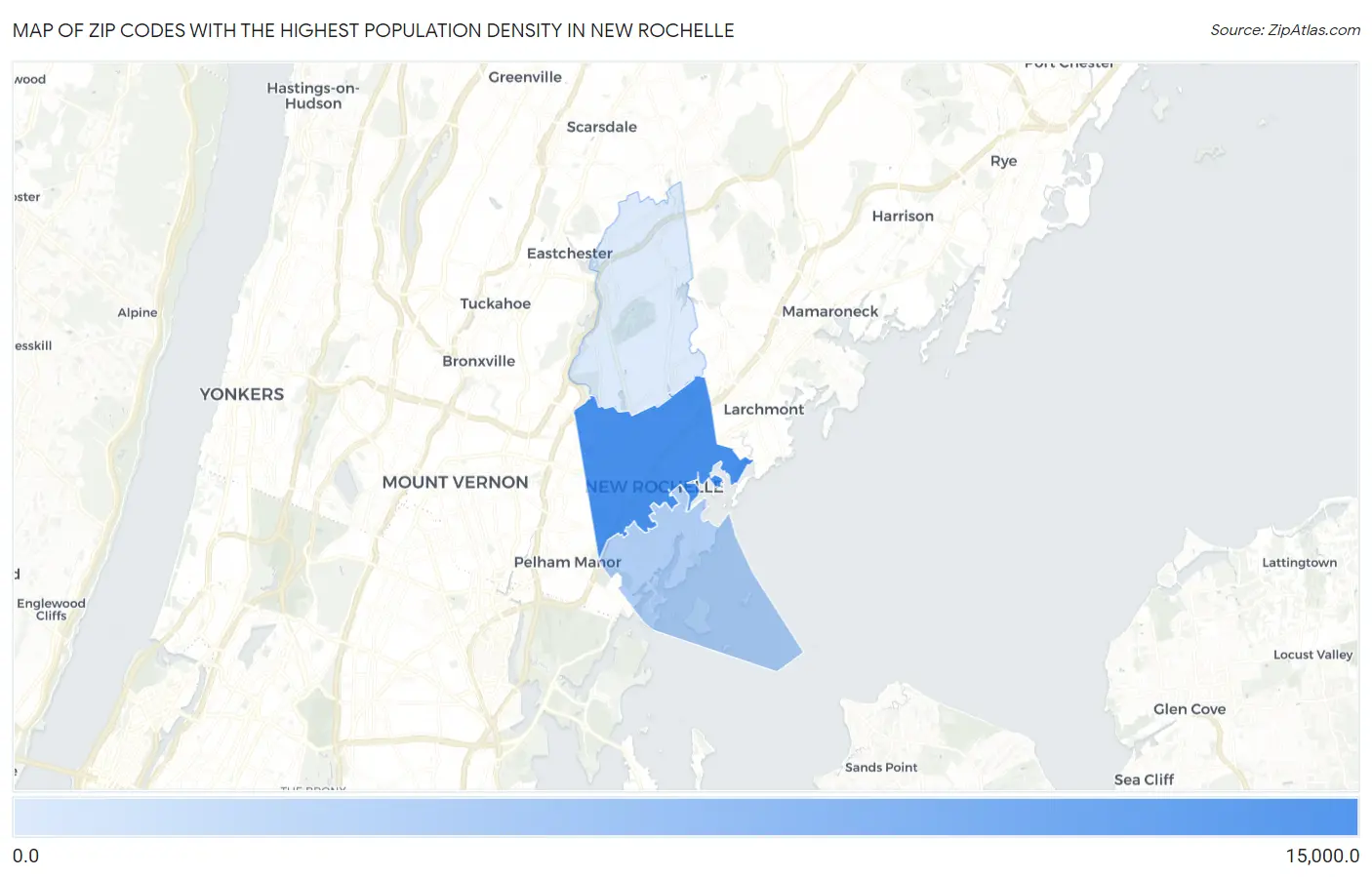 Zip Codes with the Highest Population Density in New Rochelle Map