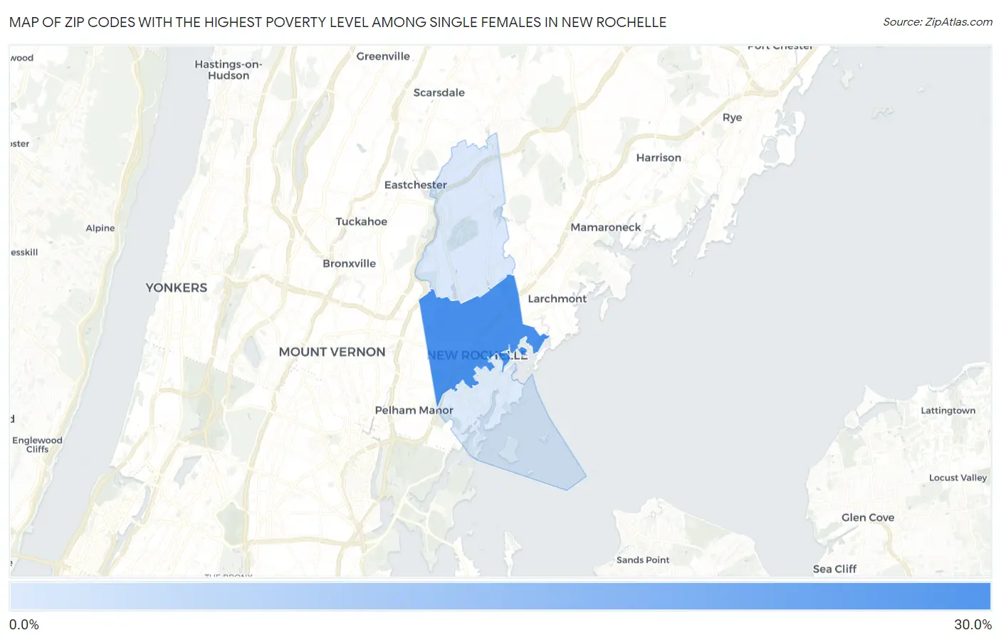 Zip Codes with the Highest Poverty Level Among Single Females in New Rochelle Map