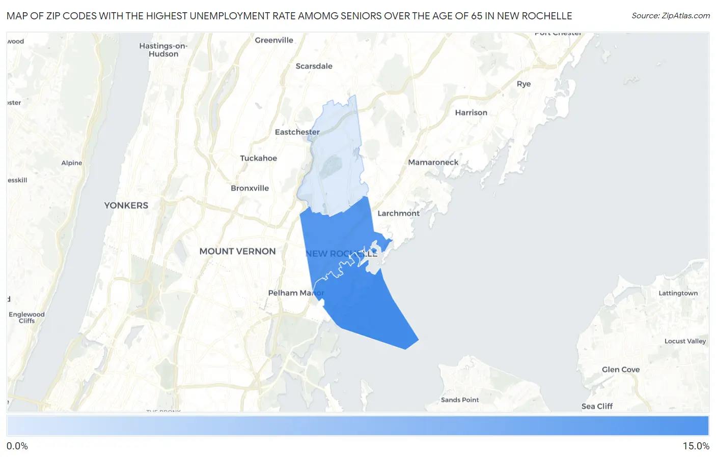 Zip Codes with the Highest Unemployment Rate Amomg Seniors Over the Age of 65 in New Rochelle Map