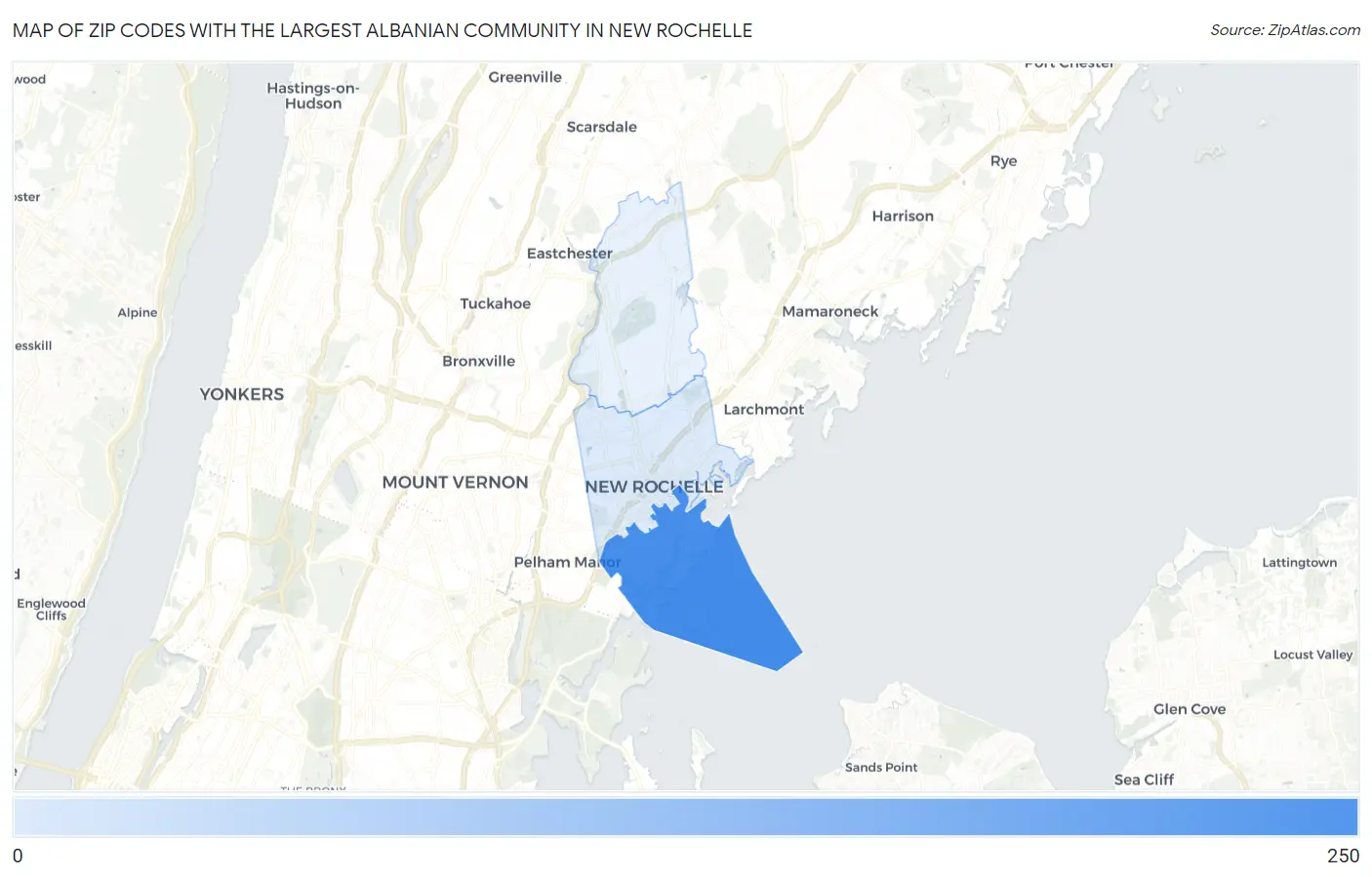 Zip Codes with the Largest Albanian Community in New Rochelle Map