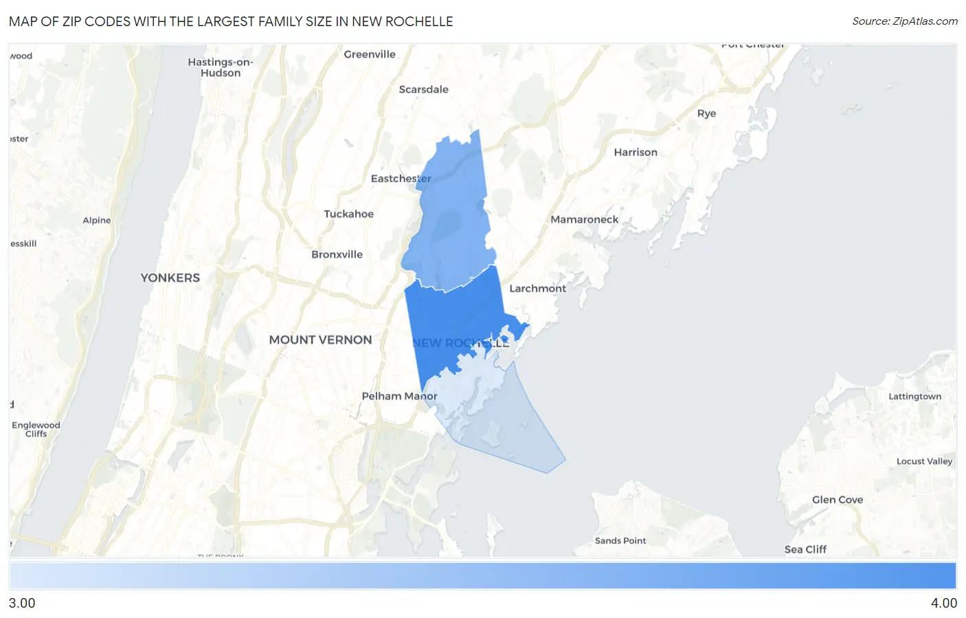 Zip Codes with the Largest Family Size in New Rochelle Map