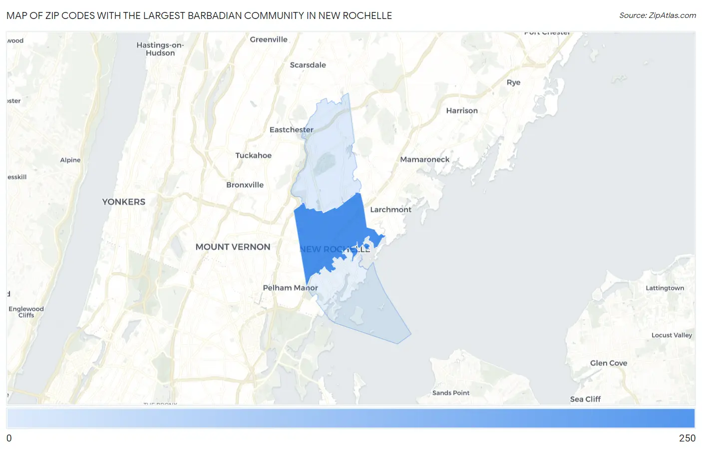 Zip Codes with the Largest Barbadian Community in New Rochelle Map