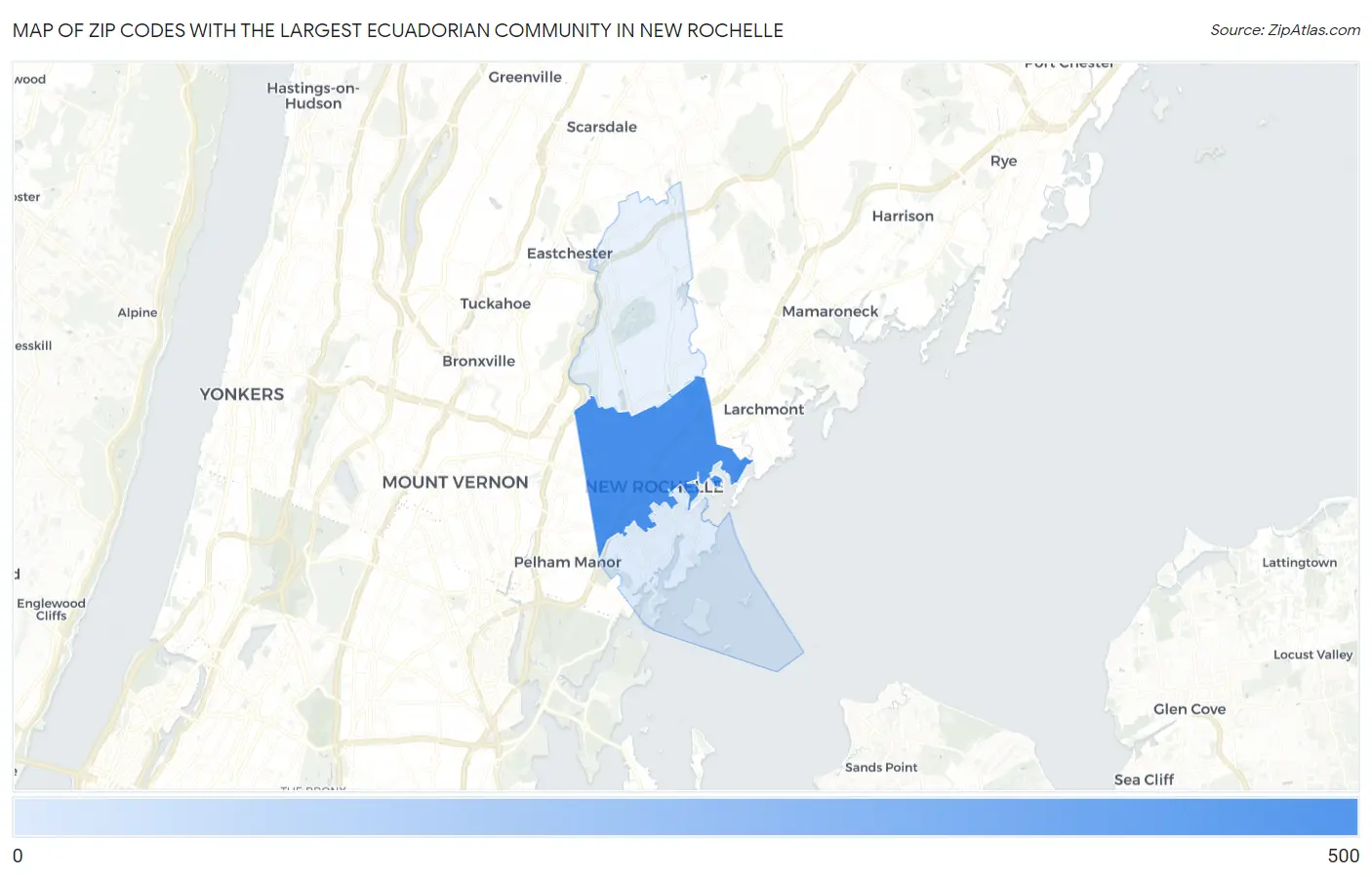 Zip Codes with the Largest Ecuadorian Community in New Rochelle Map