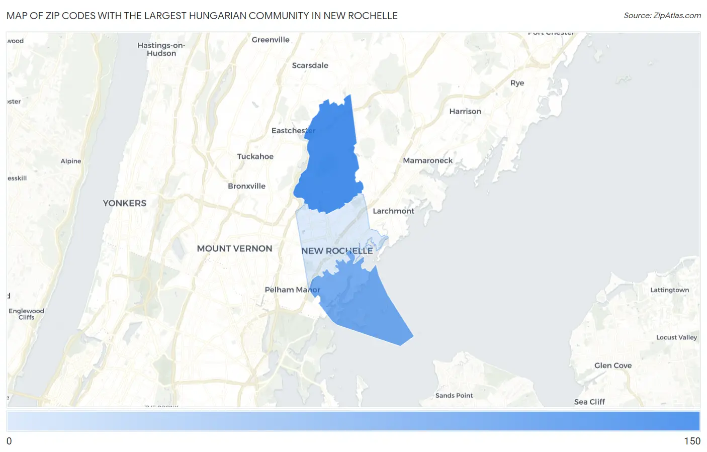 Zip Codes with the Largest Hungarian Community in New Rochelle Map