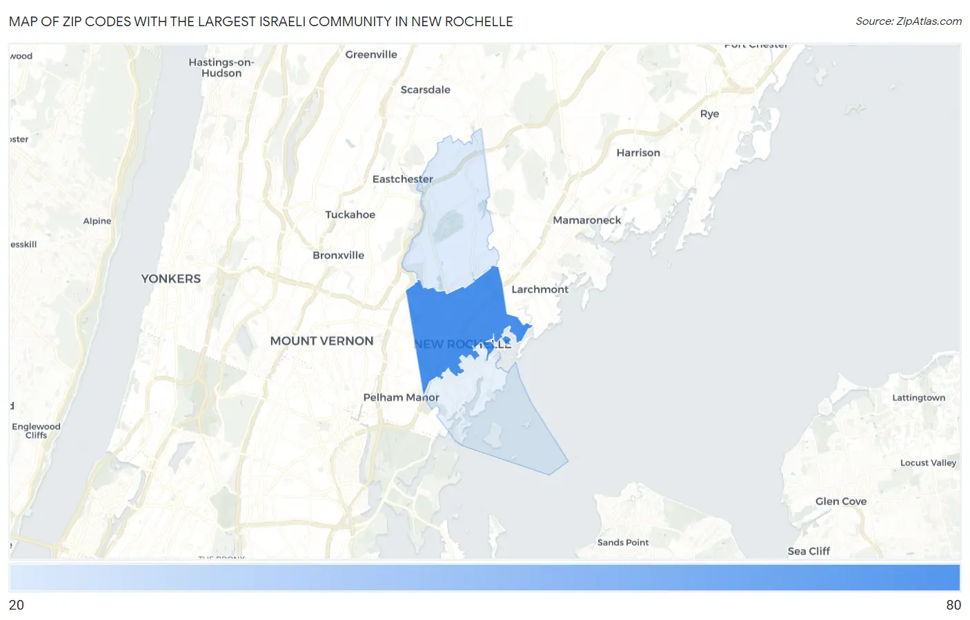 Zip Codes with the Largest Israeli Community in New Rochelle Map