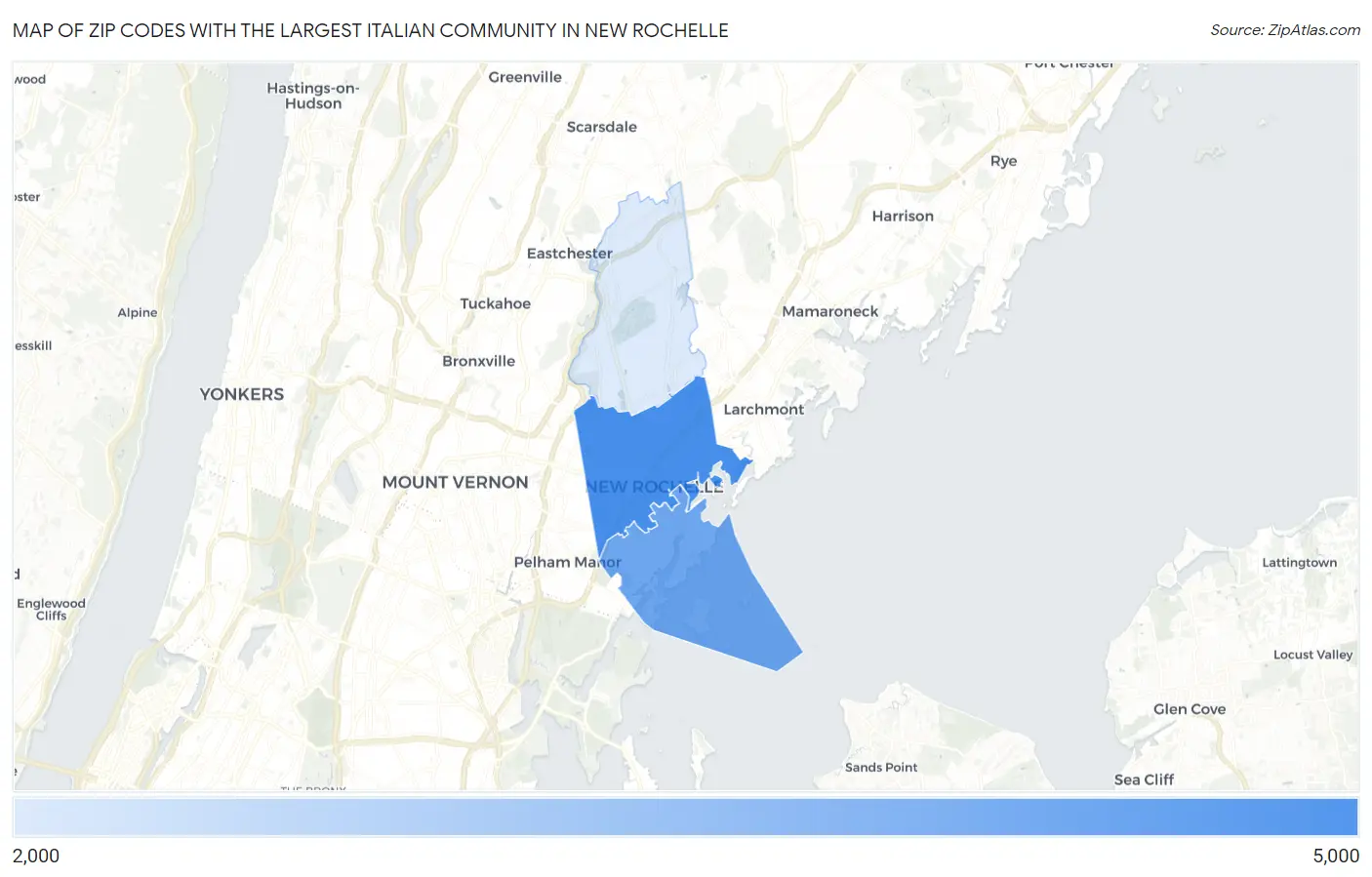 Zip Codes with the Largest Italian Community in New Rochelle Map