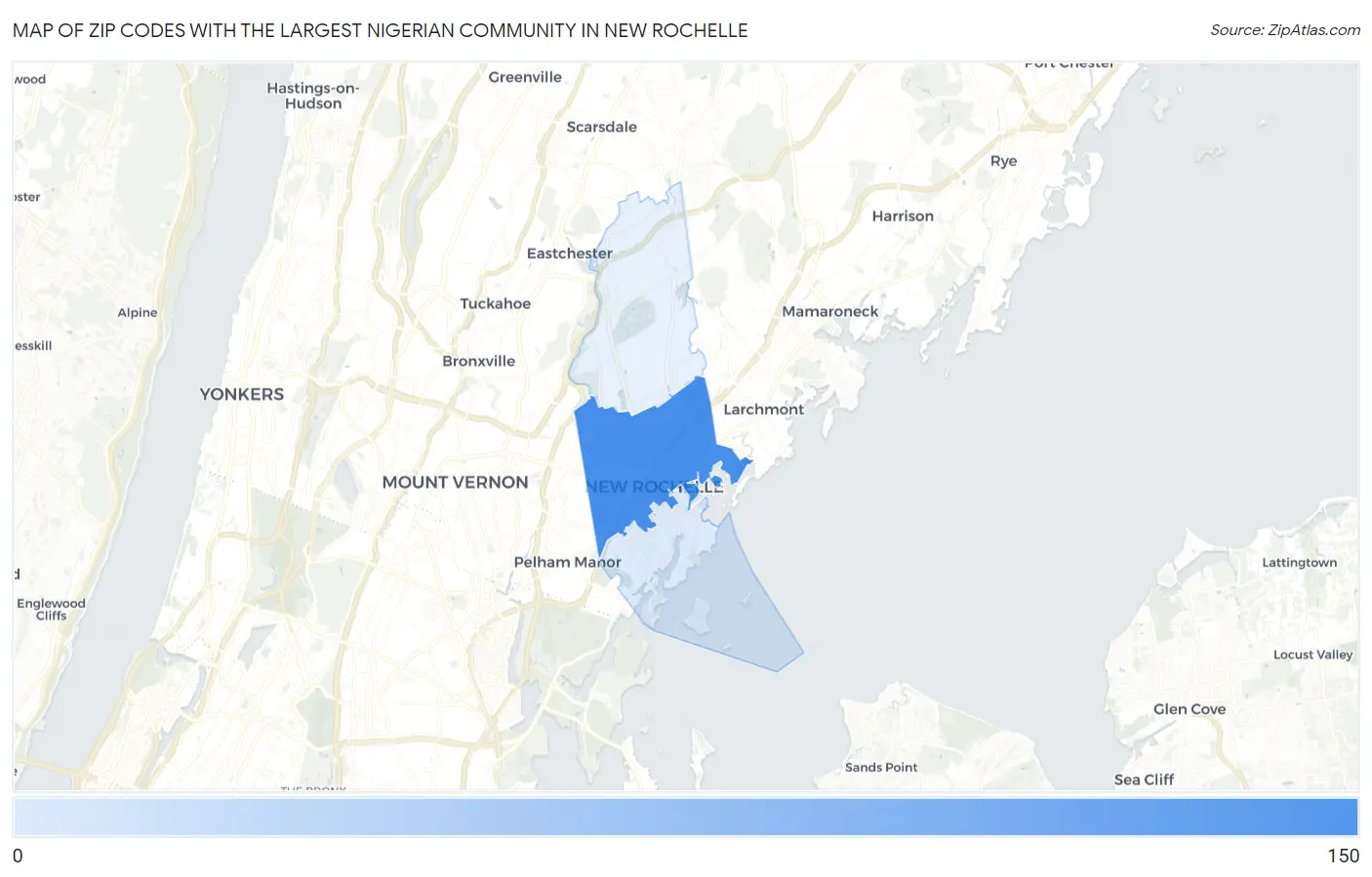 Zip Codes with the Largest Nigerian Community in New Rochelle Map
