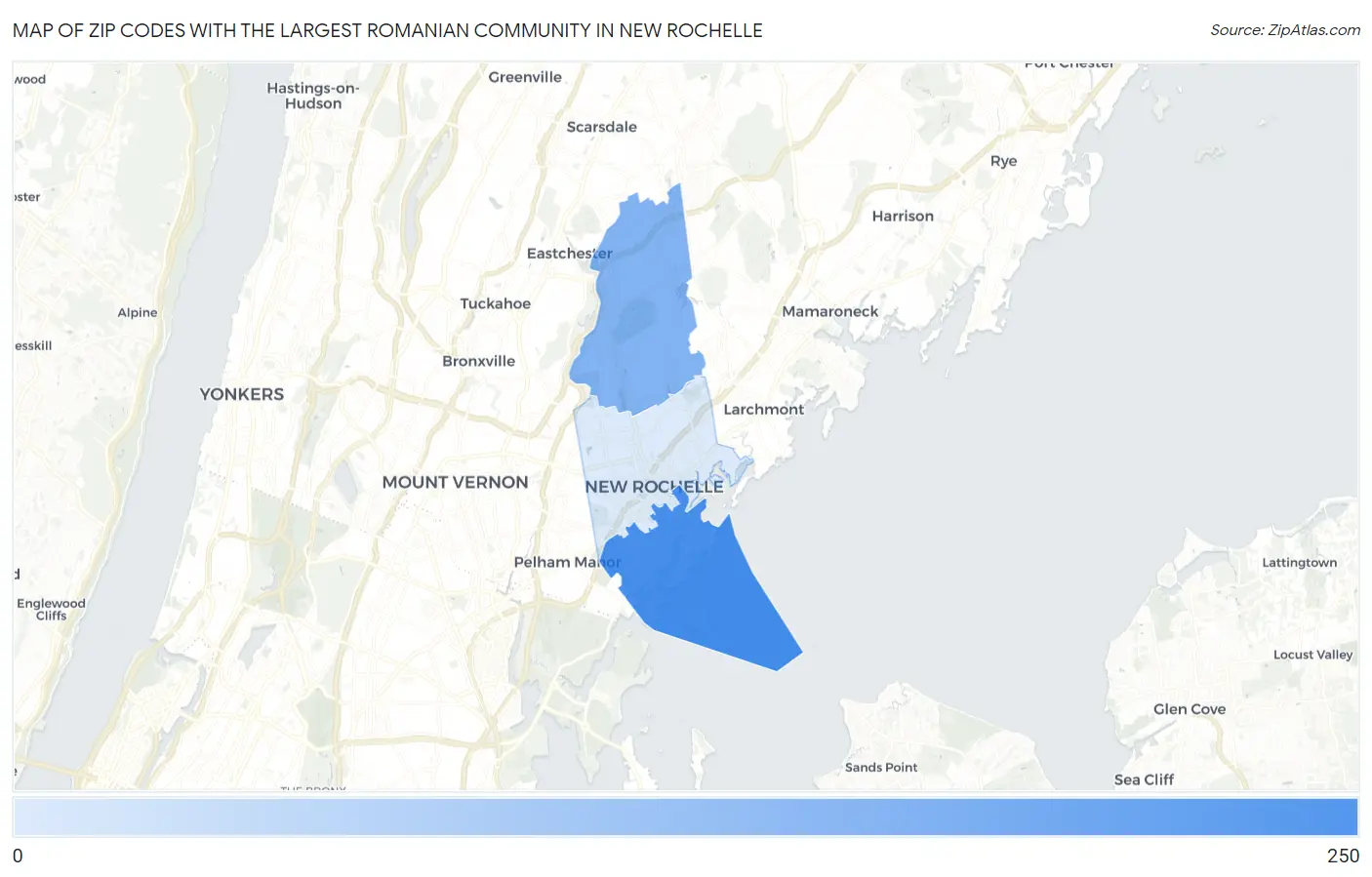 Zip Codes with the Largest Romanian Community in New Rochelle Map