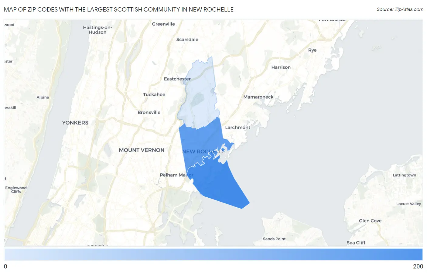 Zip Codes with the Largest Scottish Community in New Rochelle Map