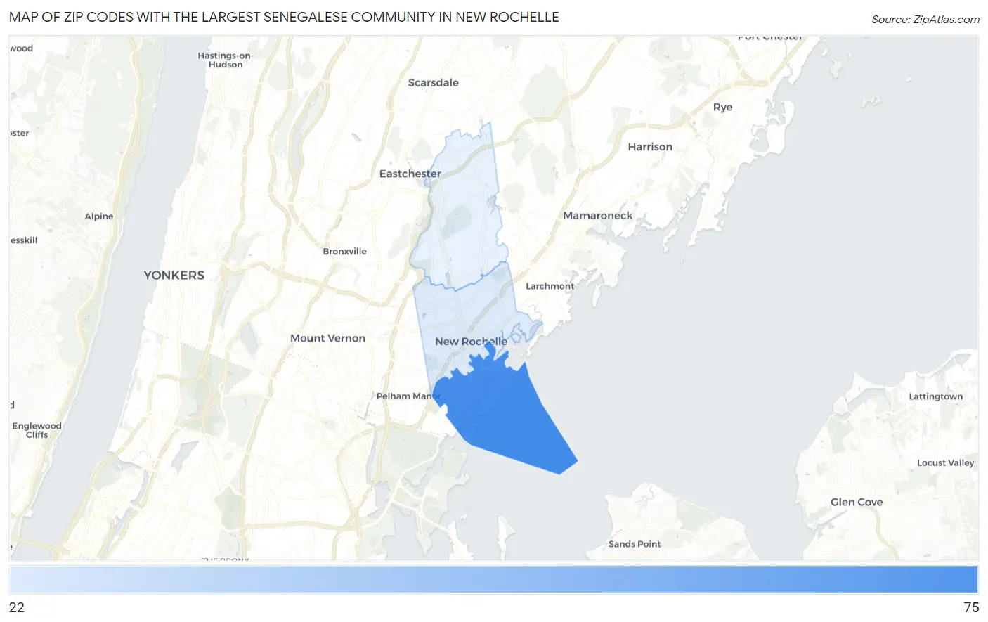 Zip Codes with the Largest Senegalese Community in New Rochelle Map