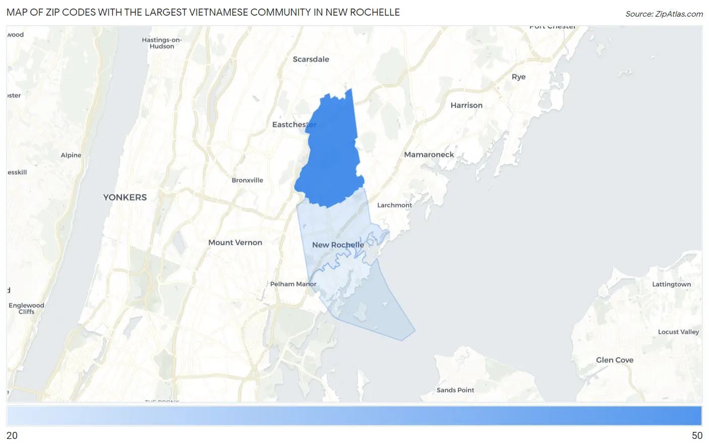 Zip Codes with the Largest Vietnamese Community in New Rochelle Map