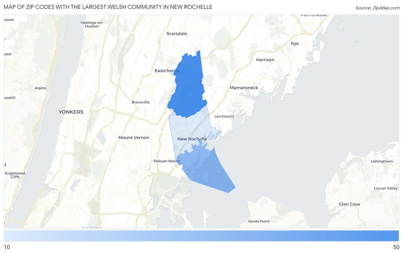 Zip Codes with the Largest Welsh Community in New Rochelle Map
