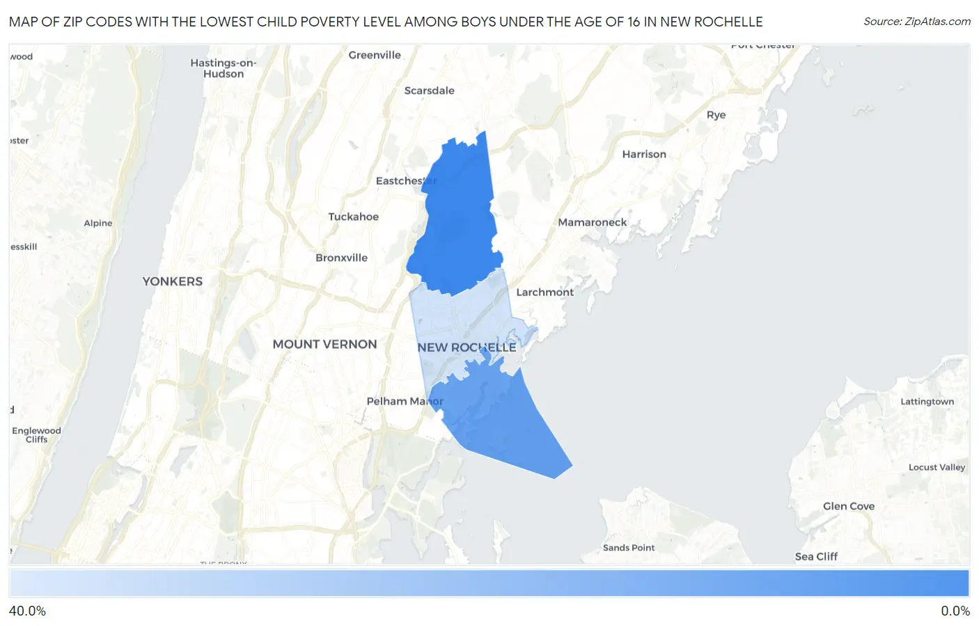 Zip Codes with the Lowest Child Poverty Level Among Boys Under the Age of 16 in New Rochelle Map