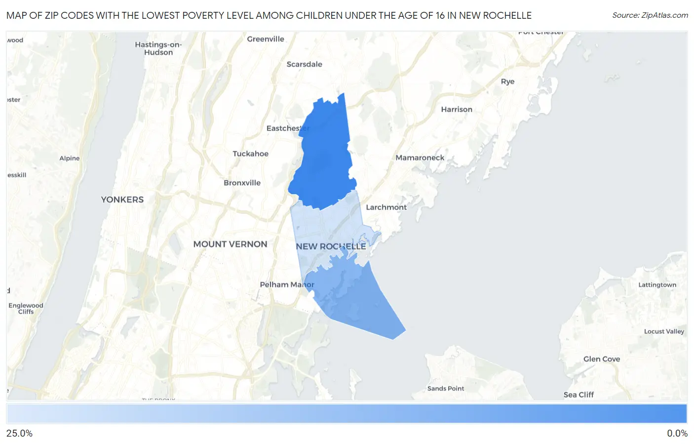 Zip Codes with the Lowest Poverty Level Among Children Under the Age of 16 in New Rochelle Map