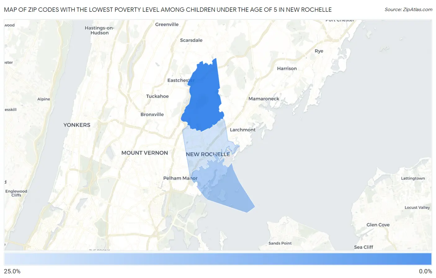 Zip Codes with the Lowest Poverty Level Among Children Under the Age of 5 in New Rochelle Map
