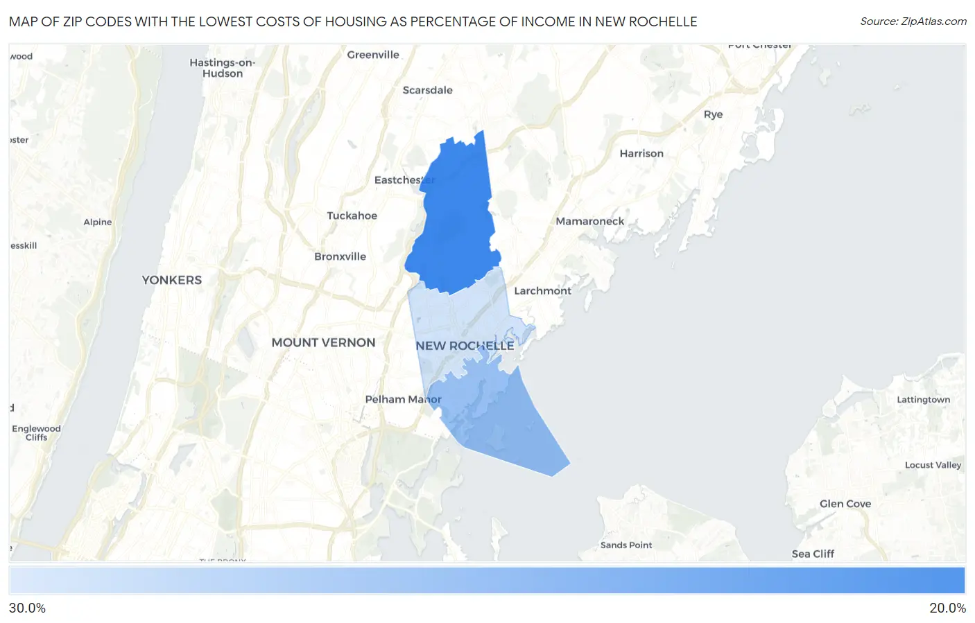 Zip Codes with the Lowest Costs of Housing as Percentage of Income in New Rochelle Map
