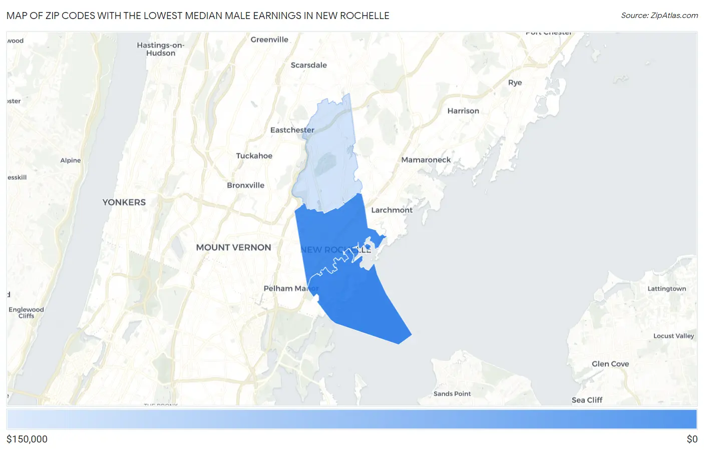 Zip Codes with the Lowest Median Male Earnings in New Rochelle Map