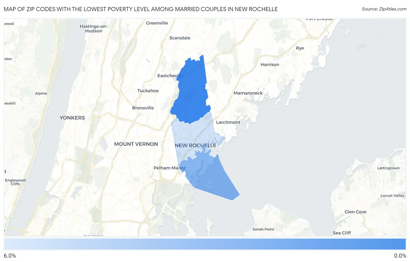 Zip Codes with the Lowest Poverty Level Among Married Couples in New Rochelle Map